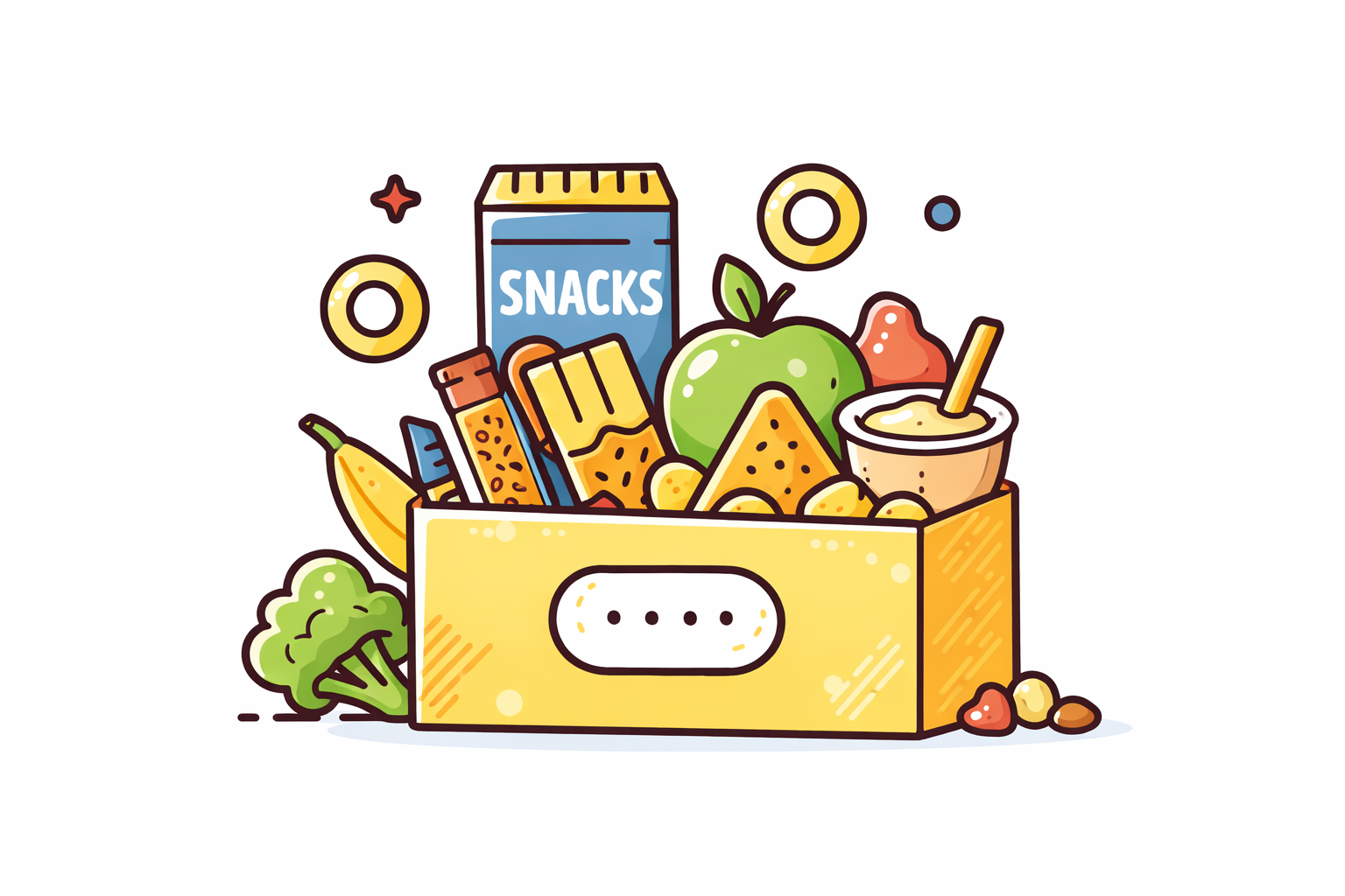 Curated snack boxes filled with chips, crackers, fruit, and treats